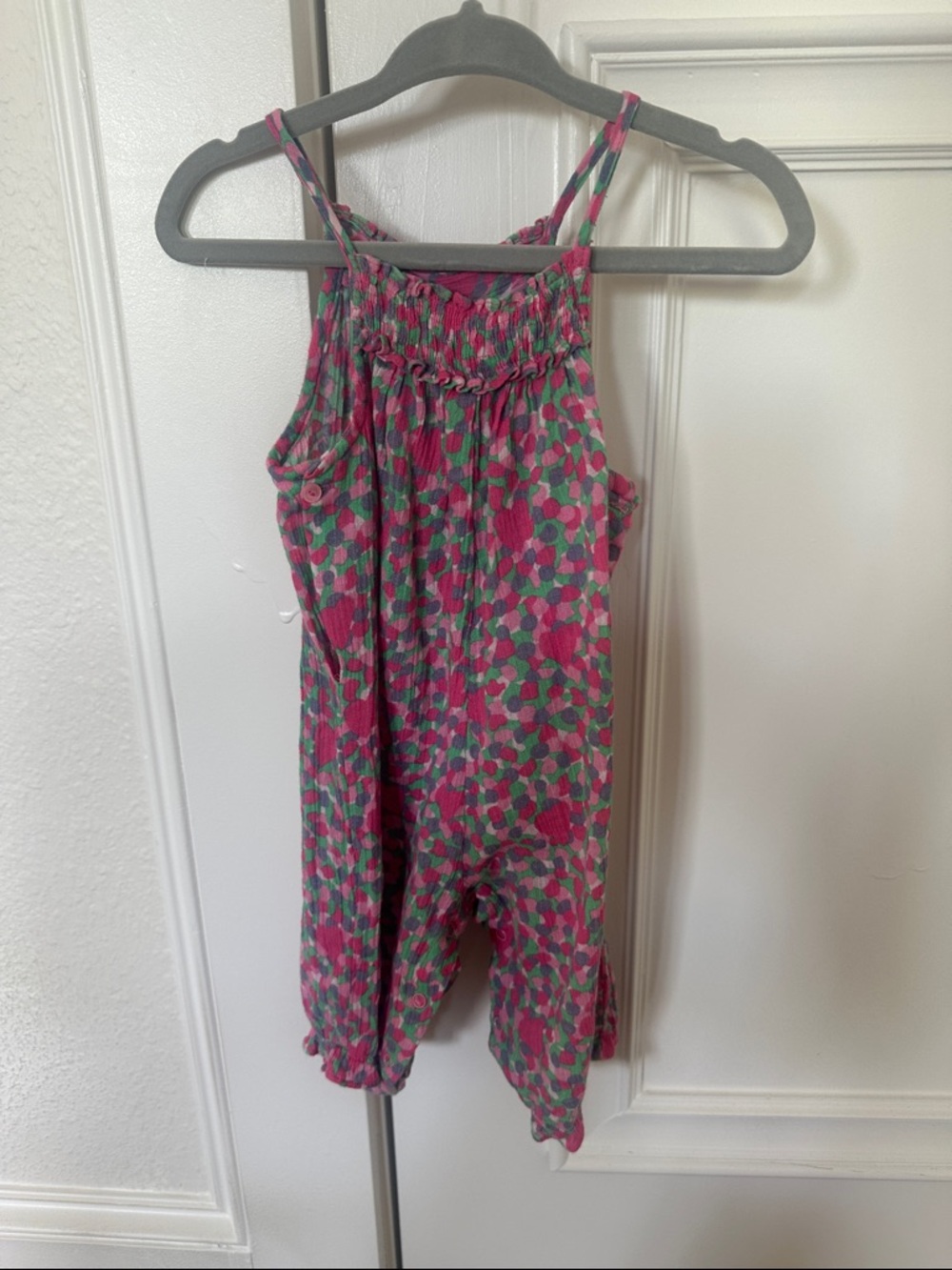 Bonpoint Pink and Green Floral Print Girls Romper